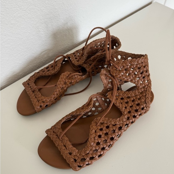 New Joie 100% leather Brown Woven gladiator lace up Sandals - Picture 2 of 10